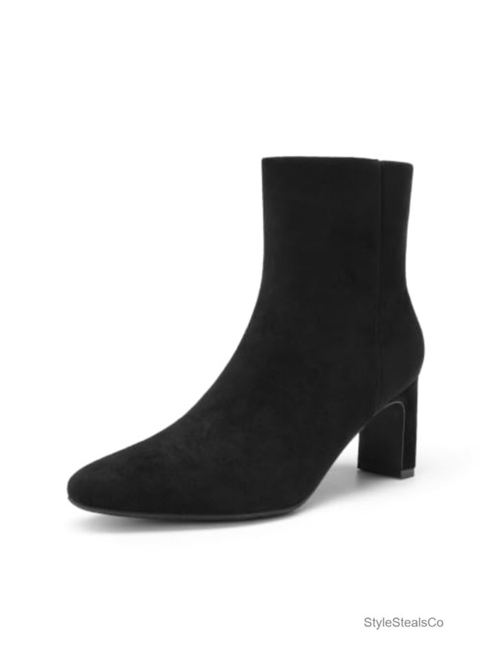 Women's Square Toe Block Heel Ankle Boots Faux Suede Side Zip